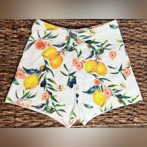 Papaya White Lemon Print Knit Shorts L